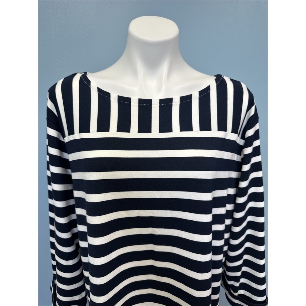 LOFT Size XL Blue & White‎ Striped 3/4 Sleeve Thick Tunic EUC - Picture 2 of 5